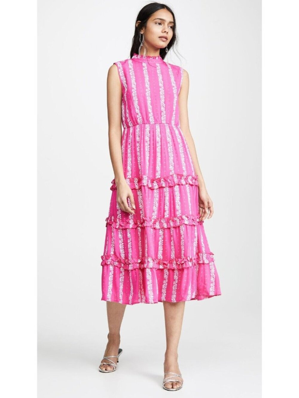 Valencia & Vine Mia Mock Neck Midi Floral Dress Tiered cotton size large womens
